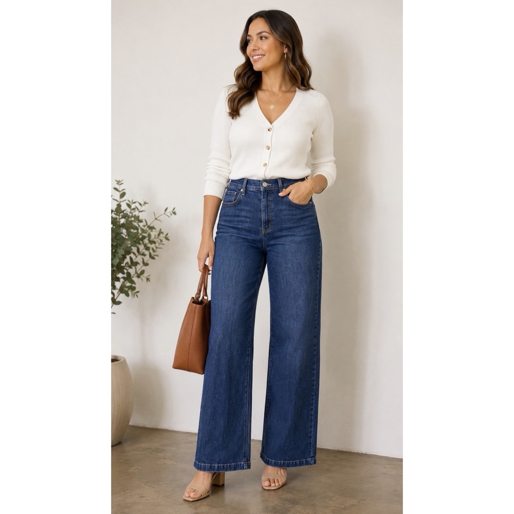 Scotch & Soda The Wave La Vague Wide Leg Jeans Size 14/32 Blue Denim Button Fly